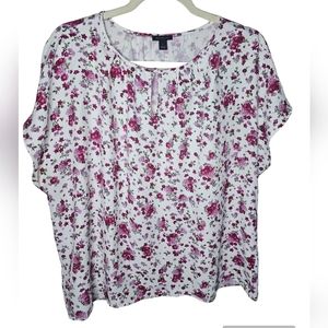 Ann Taylor women's white/pink floral short-sleeved top size L